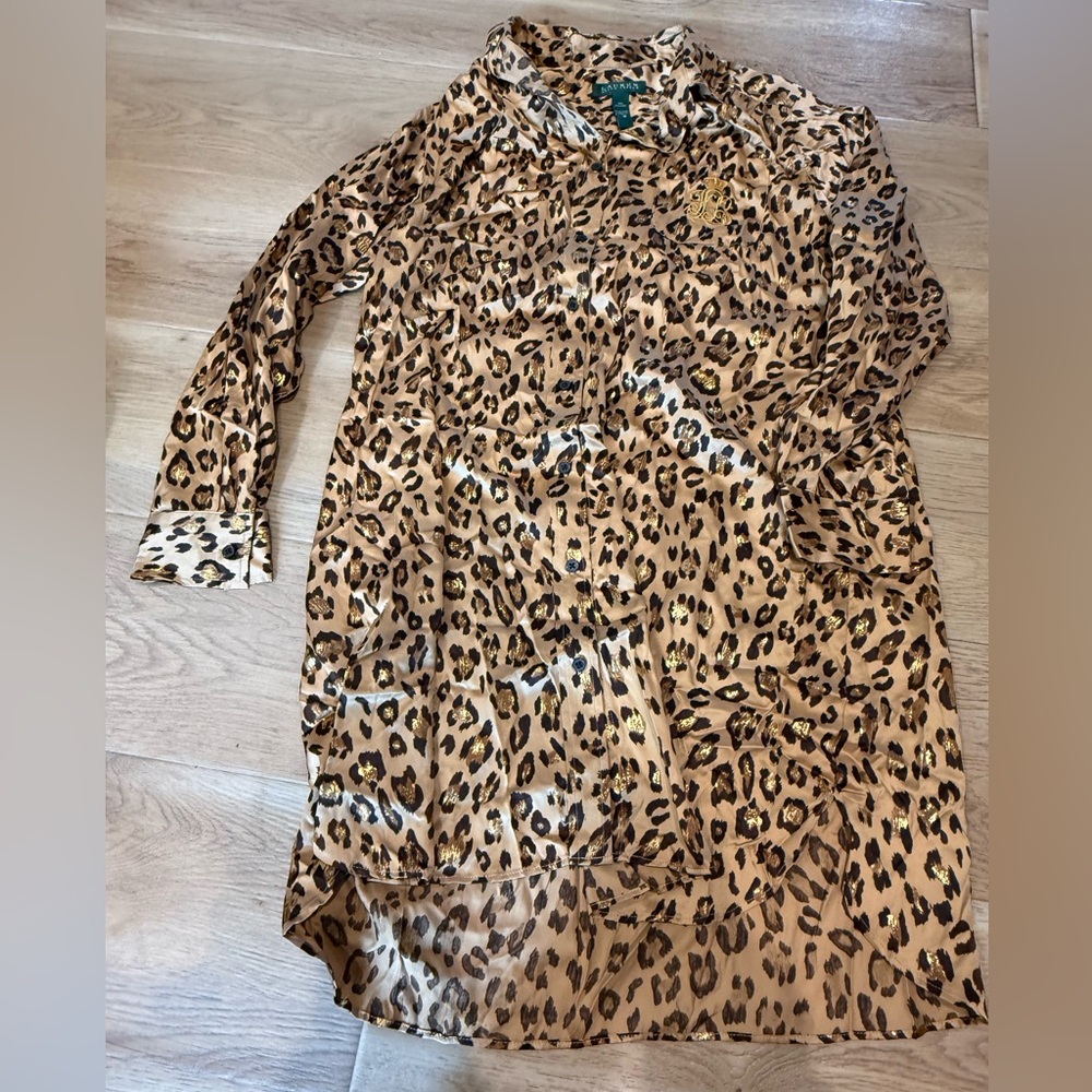 Ralph Lauren Gold and Brown Animal Print Pajama Gown